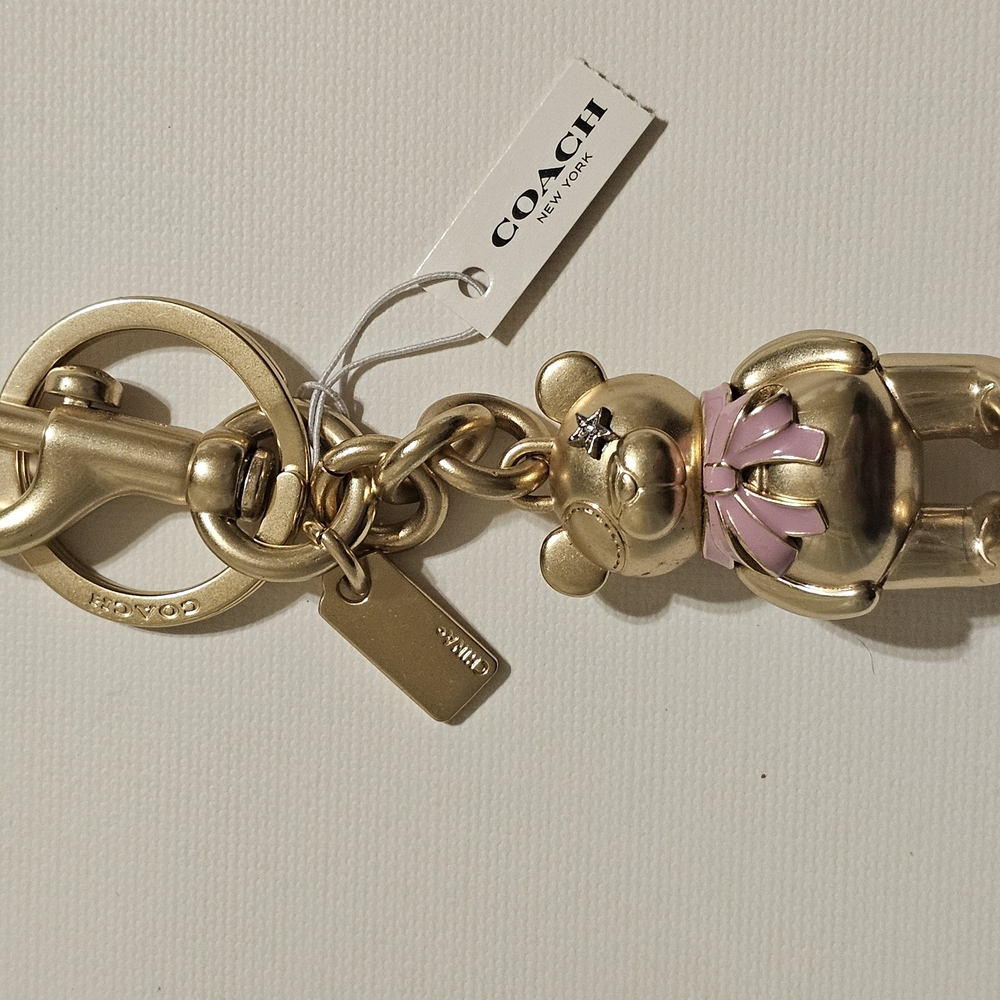 Coach Gold and Pink Bear Keychain